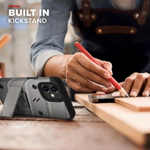 Hurtownia GSM - Pancerne etui Zizo Bolt Cover Apple iPhone 12 mini ze szkłem 9H na ekran + podstawka & uchwyt do paska (szary) - ZIZ047GRY - {ean13} - Hurt