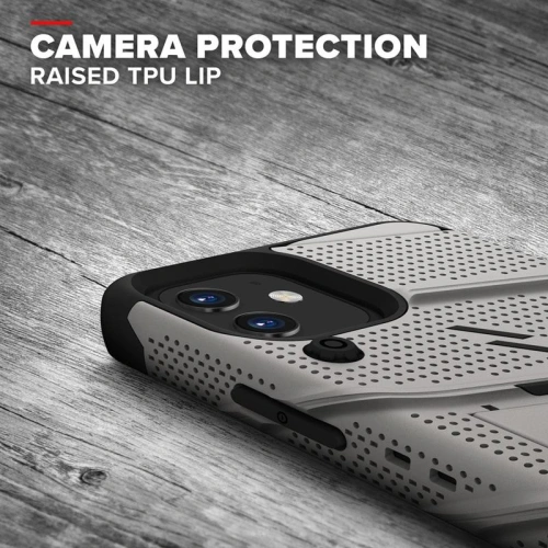 Pancerne etui Zizo Bolt Cover Apple iPhone 12 mini ze szkłem 9H na ekran + podstawka & uchwyt do paska (szary)