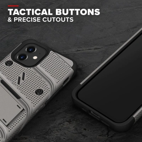 Pancerne etui Zizo Bolt Cover Apple iPhone 12 mini ze szkłem 9H na ekran + podstawka & uchwyt do paska (szary)