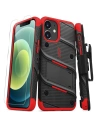 Pancerne etui Zizo Bolt Cover Apple iPhone 12 mini ze szkłem 9H na ekran + podstawka & uchwyt do paska (czarny/czerwony)