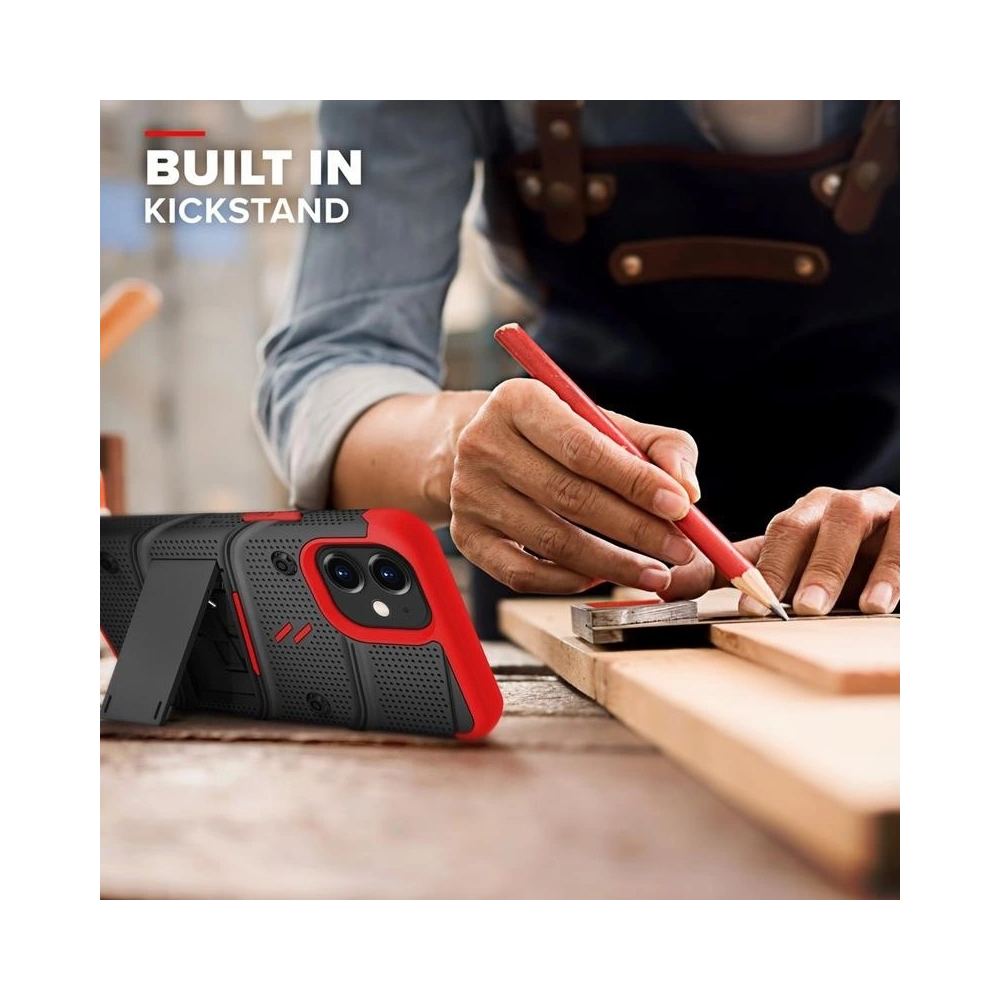 Wholesale Zizo Bolt Cover - Case for iPhone 12 Mini with Military Grade + Glass Screen Protector & Kickstand and Holster (Black/Red) - ZIZ048BLKRED - {ean13} - Hurt