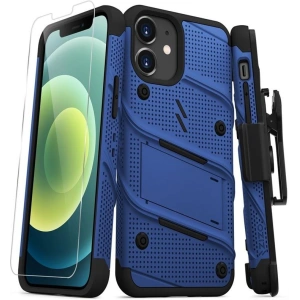 Hurtownia GSM - Pancerne etui Zizo Bolt Cover Apple iPhone 12 mini ze szkłem 9H na ekran + podstawka & uchwyt do paska (niebieski/czarny) - ZIZ050BLUBLK - {ean13} - Hurt