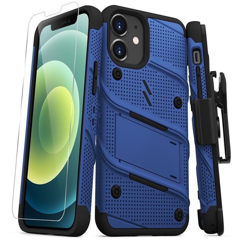 Zizo Distributor - 888488329680 - ZIZ050BLUBLK - Zizo Bolt Cover - Case for iPhone 12 Mini with Military Grade + Glass Screen Protector & Kickstand and Holster (Blue/Black) - B2B homescreen