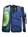 Pancerne etui Zizo Bolt Cover Apple iPhone 12 mini ze szkłem 9H na ekran + podstawka & uchwyt do paska (niebieski/czarny)