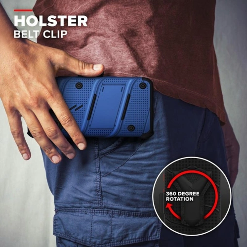 Pancerne etui Zizo Bolt Cover Apple iPhone 12 mini ze szkłem 9H na ekran + podstawka & uchwyt do paska (niebieski/czarny)