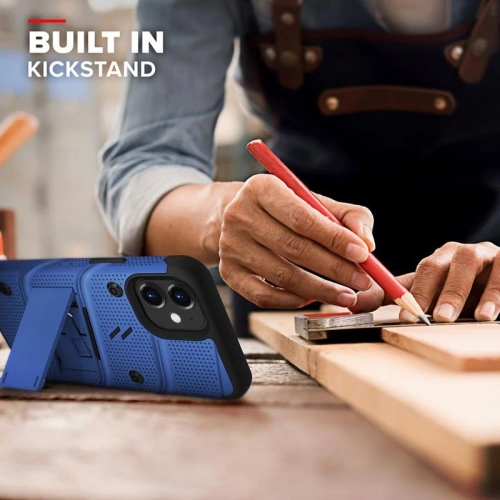 Pancerne etui Zizo Bolt Cover Apple iPhone 12 mini ze szkłem 9H na ekran + podstawka & uchwyt do paska (niebieski/czarny)