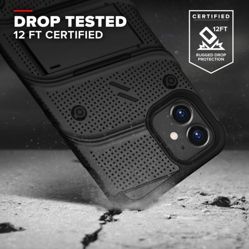 Pancerne etui Zizo Bolt Cover Apple iPhone 12 mini ze szkłem 9H na ekran + podstawka & uchwyt do paska (czarny)