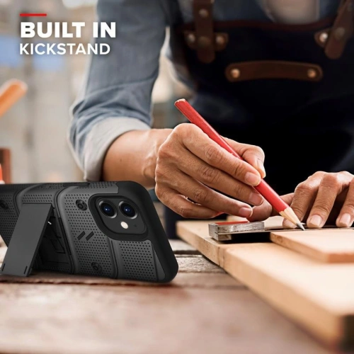 Pancerne etui Zizo Bolt Cover Apple iPhone 12 mini ze szkłem 9H na ekran + podstawka & uchwyt do paska (czarny)