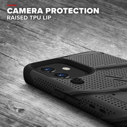 Pancerne etui Zizo Bolt Cover Apple iPhone 12 mini ze szkłem 9H na ekran + podstawka & uchwyt do paska (czarny)