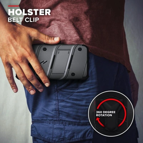 Pancerne etui Zizo Bolt Cover Apple iPhone 12/12 Pro ze szkłem 9H na ekran + podstawka & uchwyt do paska (szary)