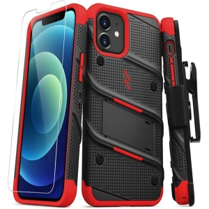 Zizo Bolt Cover - Case for iPhone 12 / iPhone 12 Pro with Military Grade + Glass Screen Protector & Kickstand and Holster (Black