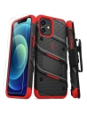 Pancerne etui Zizo Bolt Cover Apple iPhone 12/12 Pro ze szkłem 9H na ekran + podstawka & uchwyt do paska (czarny/czerowny)