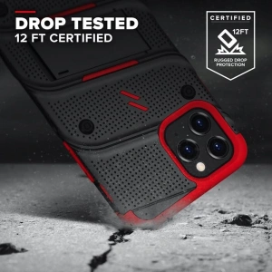Hurtownia GSM - Pancerne etui Zizo Bolt Cover Apple iPhone 12/12 Pro ze szkłem 9H na ekran + podstawka & uchwyt do paska (czarny/czerowny) - ZIZ053BLKRED - {ean13} - Hurt
