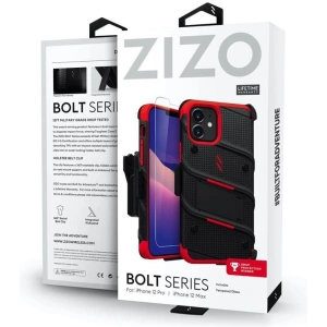 Wholesale Zizo Bolt Cover - Case for iPhone 12 / iPhone 12 Pro with Military Grade + Glass Screen Protector & Kickstand and Holster (Black - ZIZ053BLKRED - {ean13} - Hurt