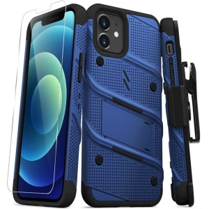Hurtownia GSM - Pancerne etui Zizo Bolt Cover Apple iPhone 12/12 Pro ze szkłem 9H na ekran + podstawka & uchwyt do paska (niebieski/czarny) - ZIZ054BLUBLK - {ean13} - Hurt