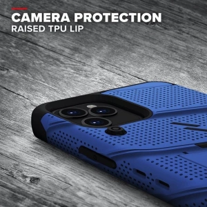 Wholesale Zizo Bolt Cover - Case for iPhone 12 / iPhone 12 Pro with Military Grade + Glass Screen Protector & Kickstand and Holster (Blue/ - ZIZ054BLUBLK - {ean13} - Hurt