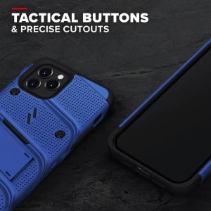 Wholesale Zizo Bolt Cover - Case for iPhone 12 / iPhone 12 Pro with Military Grade + Glass Screen Protector & Kickstand and Holster (Blue/ - ZIZ054BLUBLK - {ean13} - Hurt