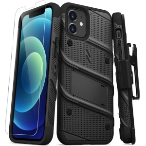Hurtownia GSM - Pancerne etui Zizo Bolt Cover Apple iPhone 12/12 Pro ze szkłem 9H na ekran + podstawka & uchwyt do paska (czarny) - ZIZ055BLK - {ean13} - Hurt