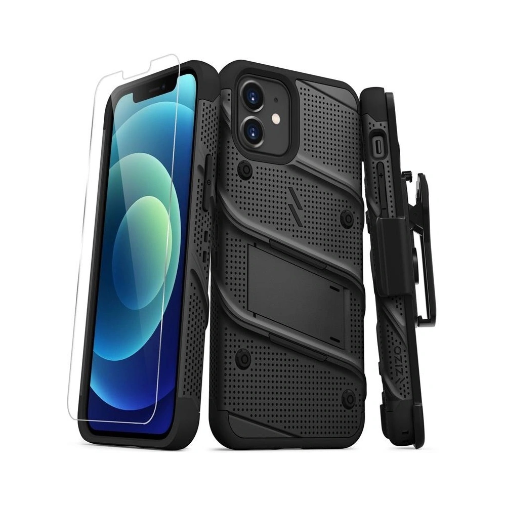 Wholesale Zizo Bolt Cover - Case for iPhone 12 / iPhone 12 Pro with Military Grade + Glass Screen Protector & Kickstand and Holster (Black - ZIZ055BLK - {ean13} - Hurt