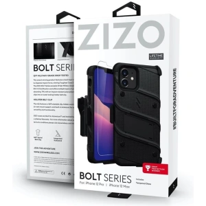 Wholesale Zizo Bolt Cover - Case for iPhone 12 / iPhone 12 Pro with Military Grade + Glass Screen Protector & Kickstand and Holster (Black - ZIZ055BLK - {ean13} - Hurt