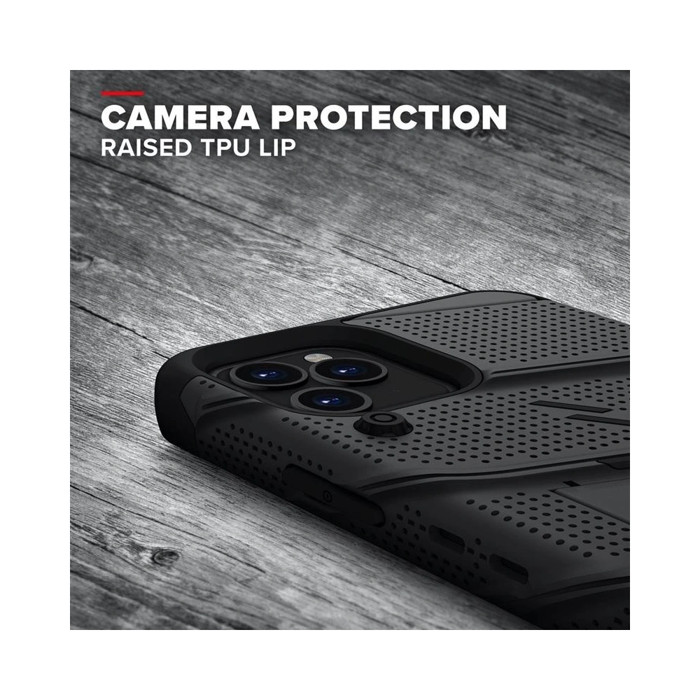 Wholesale Zizo Bolt Cover - Case for iPhone 12 / iPhone 12 Pro with Military Grade + Glass Screen Protector & Kickstand and Holster (Black - ZIZ055BLK - {ean13} - Hurt