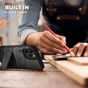 Hurtownia GSM - Pancerne etui Zizo Bolt Cover Apple iPhone 12 Pro Max ze szkłem 9H na ekran + podstawka & uchwyt do paska (czarny) - ZIZ056BLK - {ean13} - Hurt