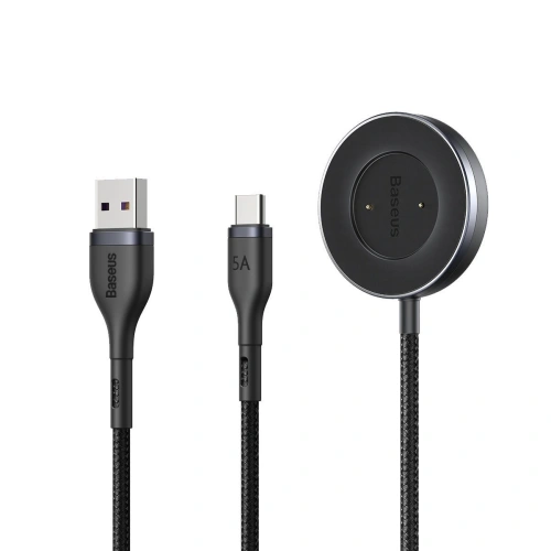 Kabel USB 2w1 Baseus Cafule, USB-C 40W + ładowarka bezprzewodowa do smartwatchy Huawei/Honor, 5A, 1,2m (szaro-czarny)