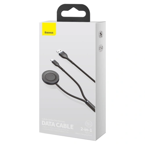 Kabel USB 2w1 Baseus Cafule, USB-C 40W + ładowarka bezprzewodowa do smartwatchy Huawei/Honor, 5A, 1,2m (szaro-czarny)