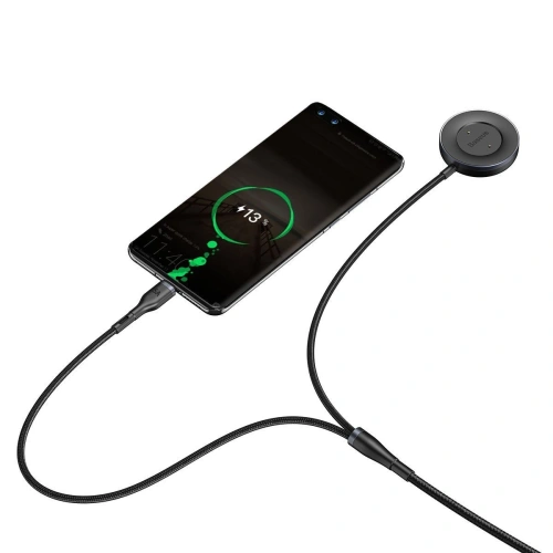 Kabel USB 2w1 Baseus Cafule, USB-C 40W + ładowarka bezprzewodowa do smartwatchy Huawei/Honor, 5A, 1,2m (szaro-czarny)