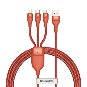 Kabel USB 3w1 Baseus Flash Series, USB-C + micro USB + Lightning, 40W, 5A, 1.2m (pomarańczowy)