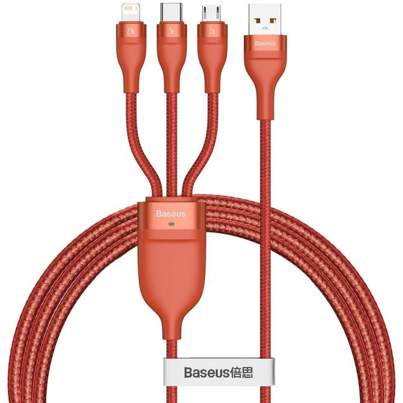 Hurtownia Baseus - 6953156230330 - BSU1896ORG - Kabel USB 3w1 Baseus Flash Series, USB-C + micro USB + Lightning, 40W, 5A, 1.2m (pomarańczowy) - B2B homescreen