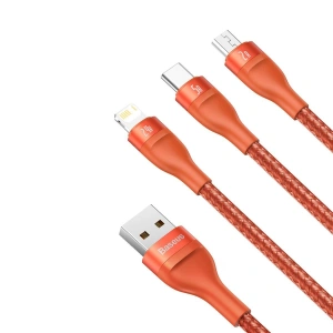 Kabel USB 3w1 Baseus Flash Series, USB-C + micro USB + Lightning, 40W, 5A, 1.2m (pomarańczowy)