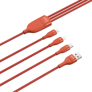 Kabel USB 3w1 Baseus Flash Series, USB-C + micro USB + Lightning, 40W, 5A, 1.2m (pomarańczowy)