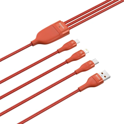 Kabel USB 3w1 Baseus Flash Series, USB-C + micro USB + Lightning, 40W, 5A, 1.2m (pomarańczowy)
