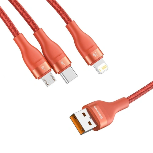 Kabel USB 3w1 Baseus Flash Series, USB-C + micro USB + Lightning, 40W, 5A, 1.2m (pomarańczowy)