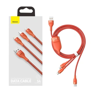 Kabel USB 3w1 Baseus Flash Series, USB-C + micro USB + Lightning, 40W, 5A, 1.2m (pomarańczowy)