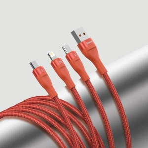 Kabel USB 3w1 Baseus Flash Series, USB-C + micro USB + Lightning, 40W, 5A, 1.2m (pomarańczowy)
