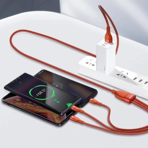 Kabel USB 3w1 Baseus Flash Series, USB-C + micro USB + Lightning, 40W, 5A, 1.2m (pomarańczowy)