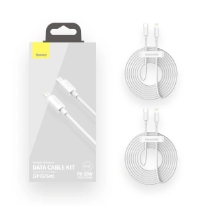 USB-C zu Lightning Kabel Baseus Simple Wisdom, PD, 20W, 1.5m (weiß) 2 Stück.