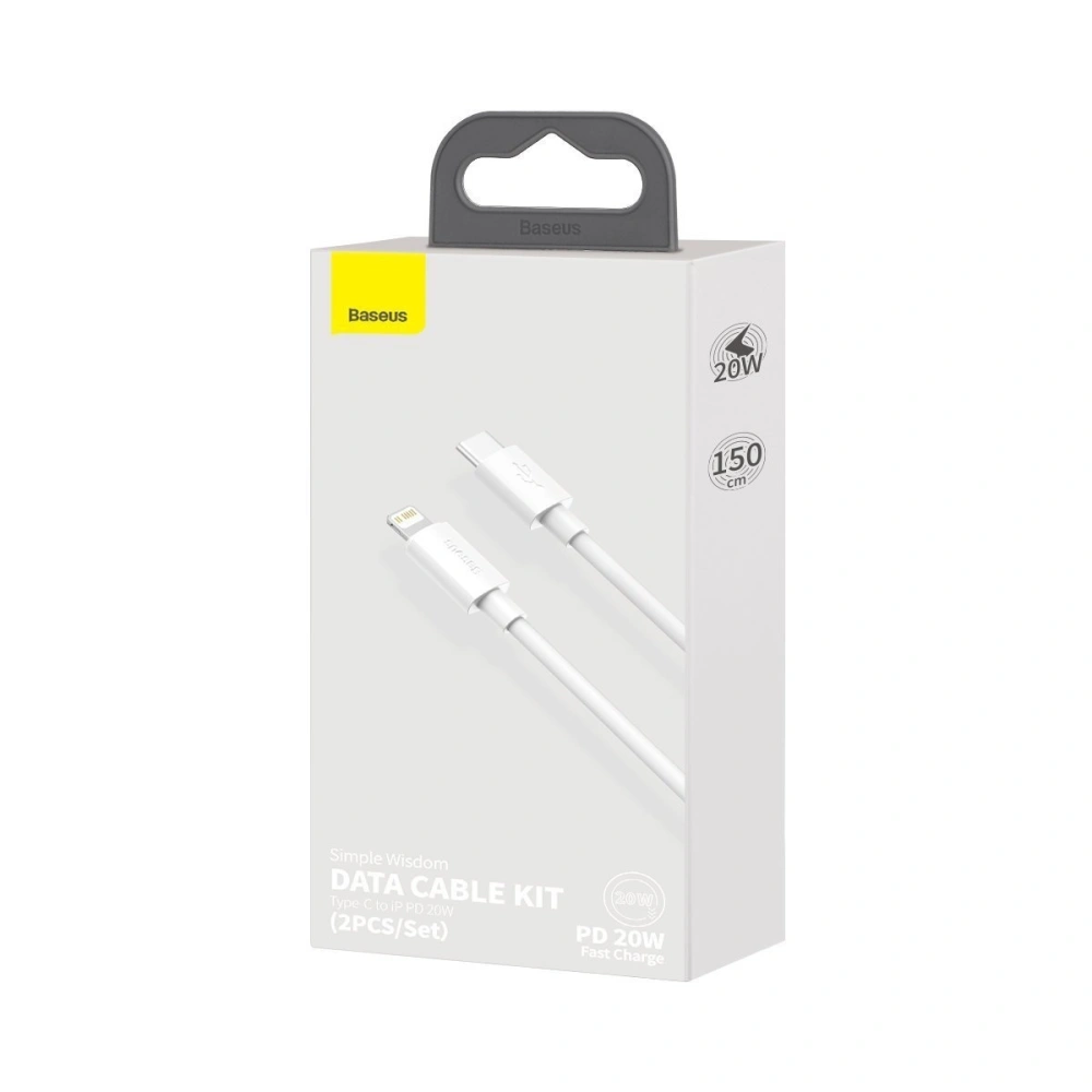 Wholesale Baseus Simple Wisdom Data Cable Kit USB-C to Lightning PD 20W (2PCS/Set) 1.5m White - BSU1897WHT - {ean13} - Hurt