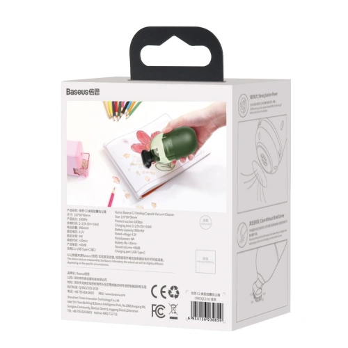 Bezprzewodowy mini odkurzacz biurkowy Baseus Capsule C2, 1000Pa (zielony)