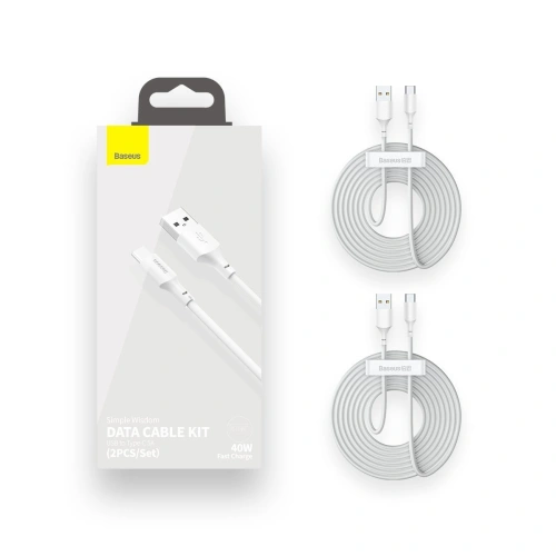 Kabel USB-C Baseus Simple Wisdom, 40W, 5A, 1.5m (biały) 2szt.