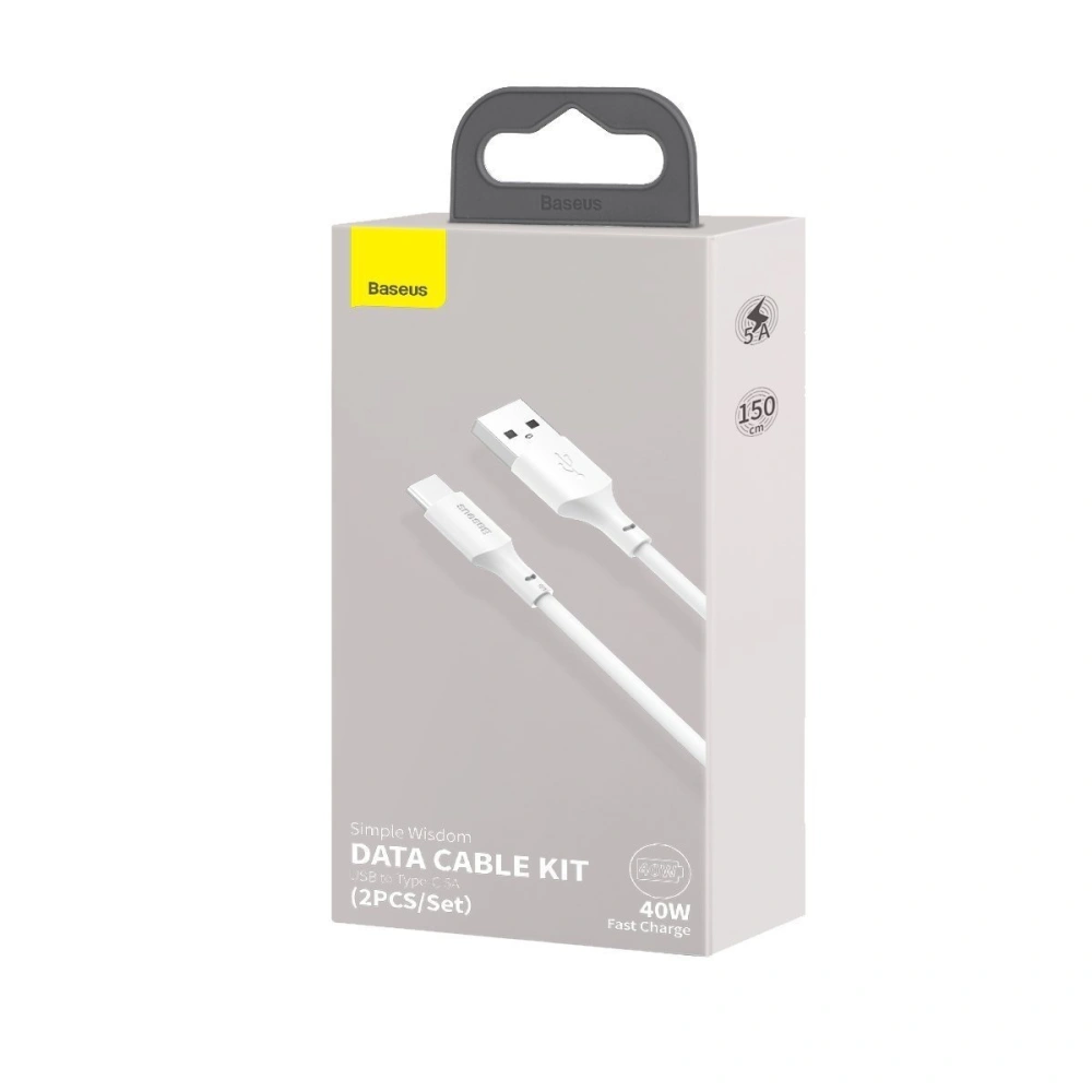 Wholesale Baseus Simple Wisdom Data Cable Kit USB to Type-C 5A 1.5m White - BSU1917WHT - {ean13} - Hurt