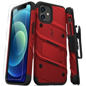 Wholesale Zizo Bolt Cover - Case for iPhone 12 / iPhone 12 Pro with Military Grade + Glass Screen Protector & Kickstand and Holster (Red/B - ZIZ057REDBLK - {ean13} - Hurt
