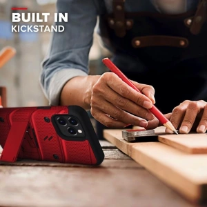 Wholesale Zizo Bolt Cover - Case for iPhone 12 / iPhone 12 Pro with Military Grade + Glass Screen Protector & Kickstand and Holster (Red/B - ZIZ057REDBLK - {ean13} - Hurt