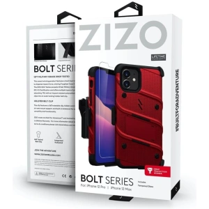 Wholesale Zizo Bolt Cover - Case for iPhone 12 / iPhone 12 Pro with Military Grade + Glass Screen Protector & Kickstand and Holster (Red/B - ZIZ057REDBLK - {ean13} - Hurt