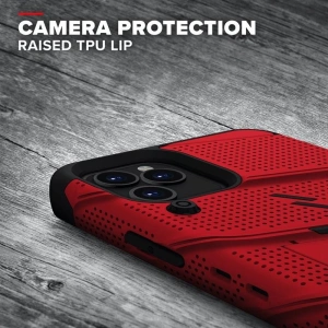 Wholesale Zizo Bolt Cover - Case for iPhone 12 / iPhone 12 Pro with Military Grade + Glass Screen Protector & Kickstand and Holster (Red/B - ZIZ057REDBLK - {ean13} - Hurt