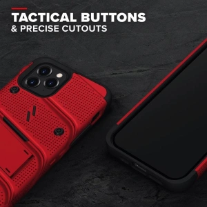 Wholesale Zizo Bolt Cover - Case for iPhone 12 / iPhone 12 Pro with Military Grade + Glass Screen Protector & Kickstand and Holster (Red/B - ZIZ057REDBLK - {ean13} - Hurt