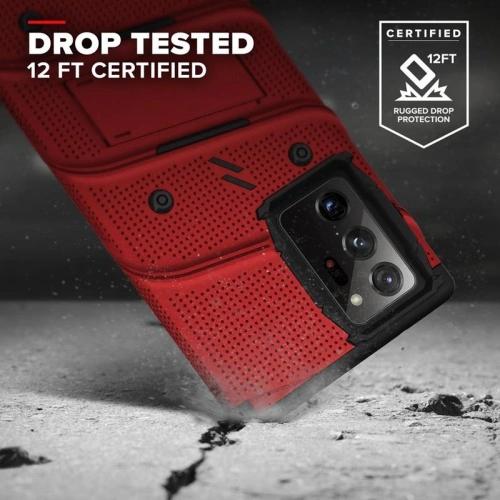 Pancerne etui Zizo Bolt Cover Samsung Galaxy Note 20 Ultra + podstawka & uchwyt do paska (Red/Black)
