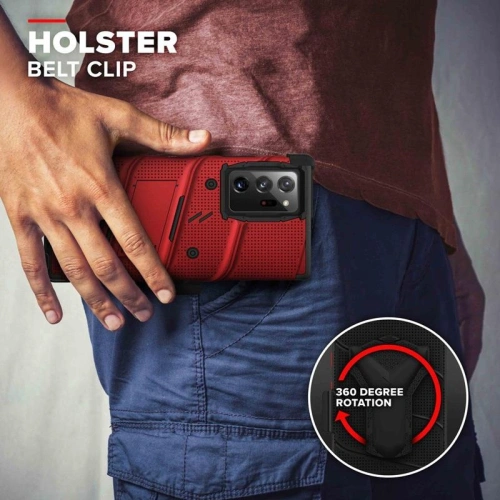 Pancerne etui Zizo Bolt Cover Samsung Galaxy Note 20 Ultra + podstawka & uchwyt do paska (Red/Black)